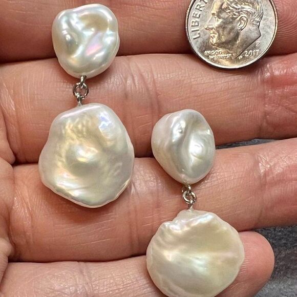 Fresh Water Pearl Dangle Earrings 14k White Gold Certified $799 018542 - Picture 5 of 7